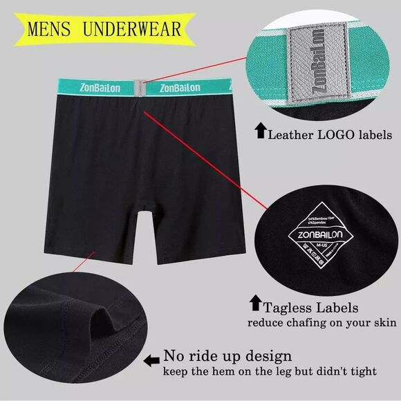 Zonbailon Mens Boxer Briefs W/Fly Bamboo Breathable TAGLESS Underwear PK/4 3XL - Picture 5 of 6